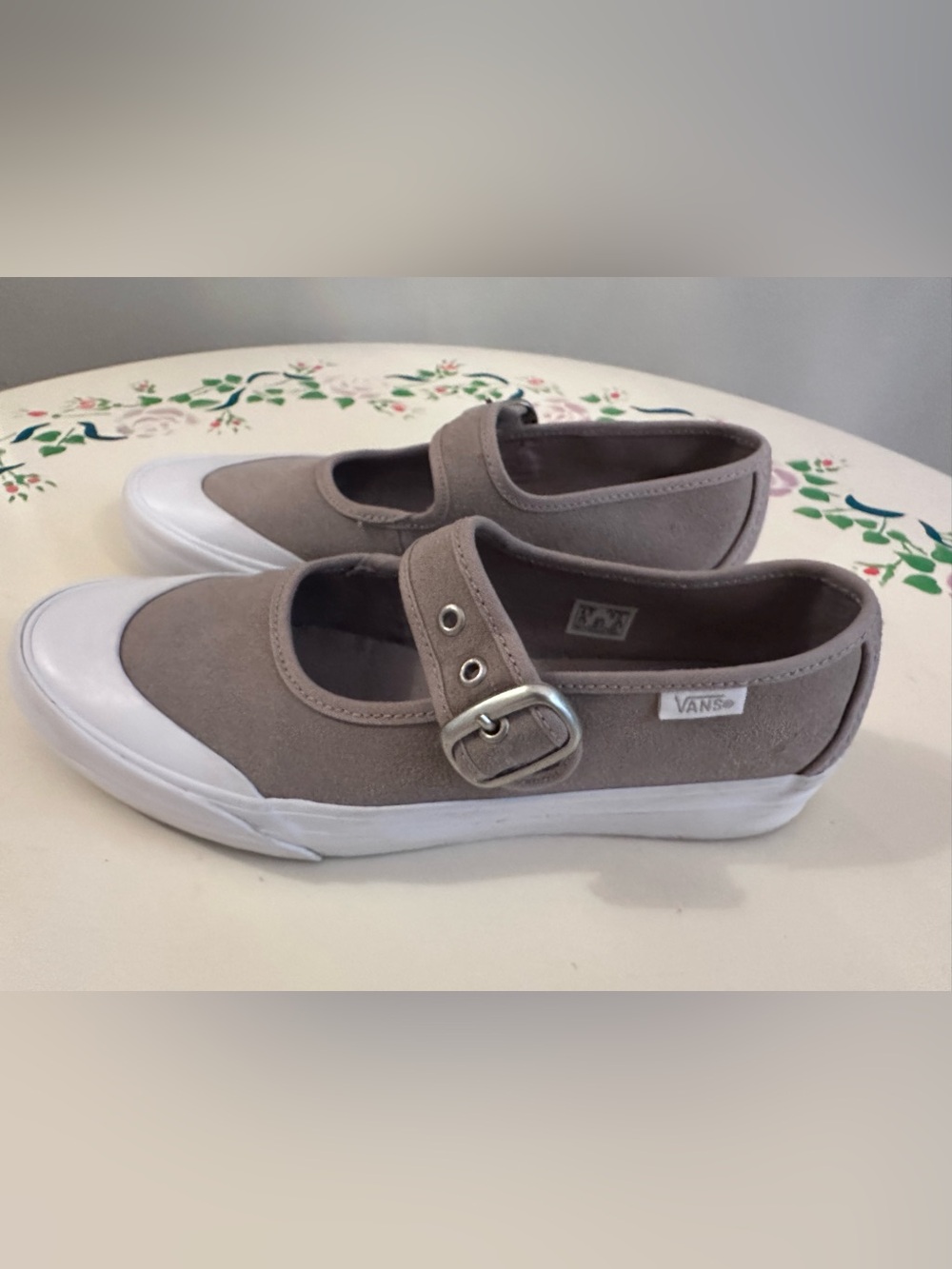 Vans Ladies Mary Jane Suede Slip-On Sneakers in Gray Taupe